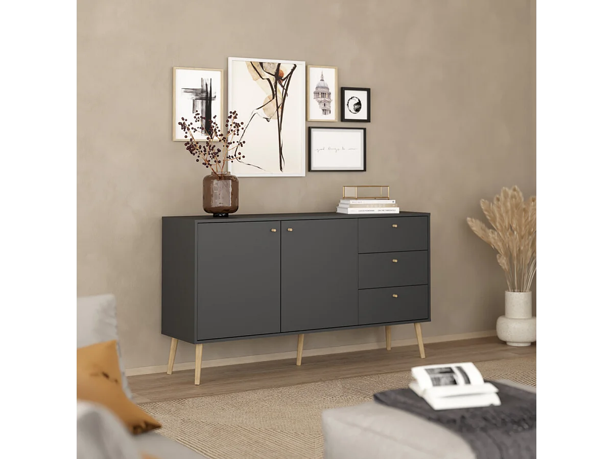 Bodo Sideboard 2 Türen, 3 Schubladen matte grau.
