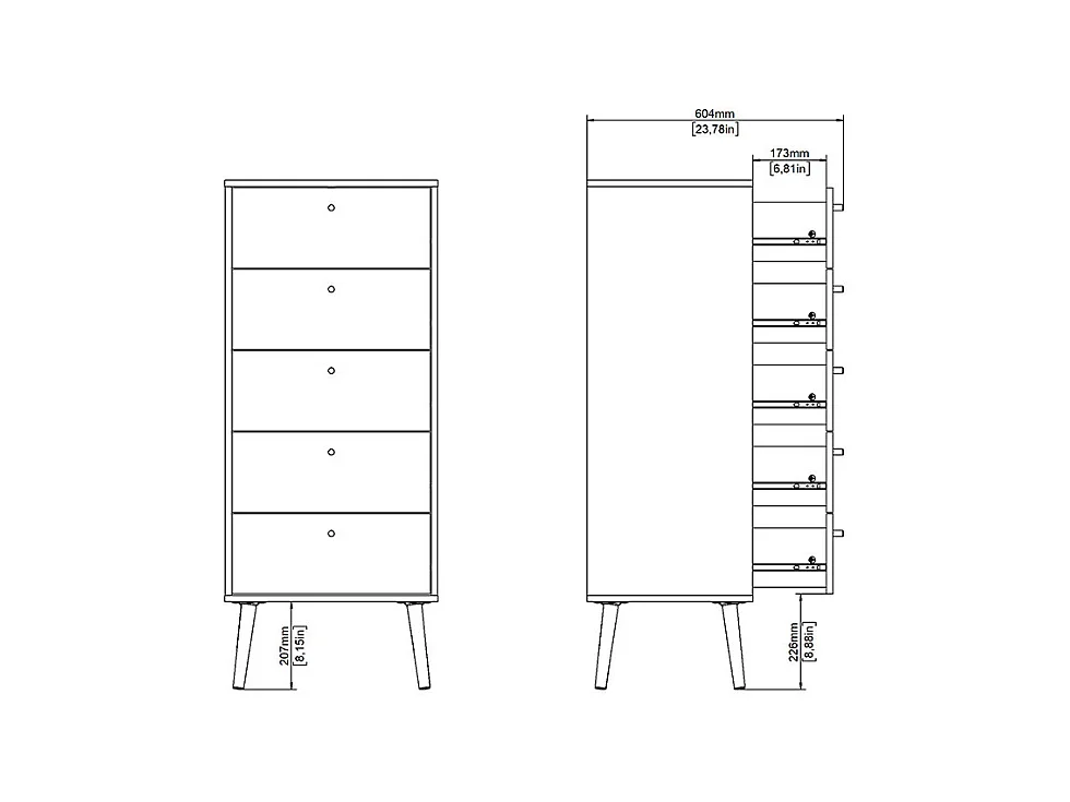 Bodo Kommode 5 Schubladen matte grau.