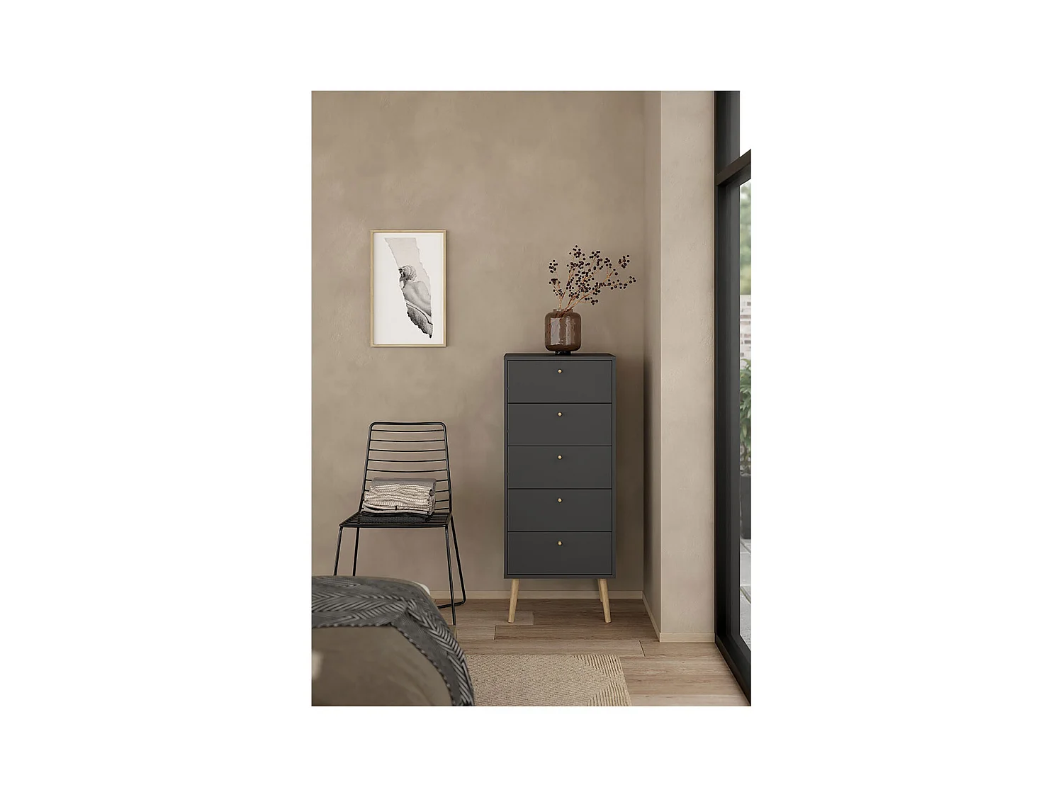 Bodo Kommode 5 Schubladen matte grau.
