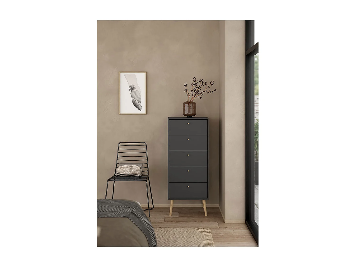 Bodo Kommode 5 Schubladen matte grau.