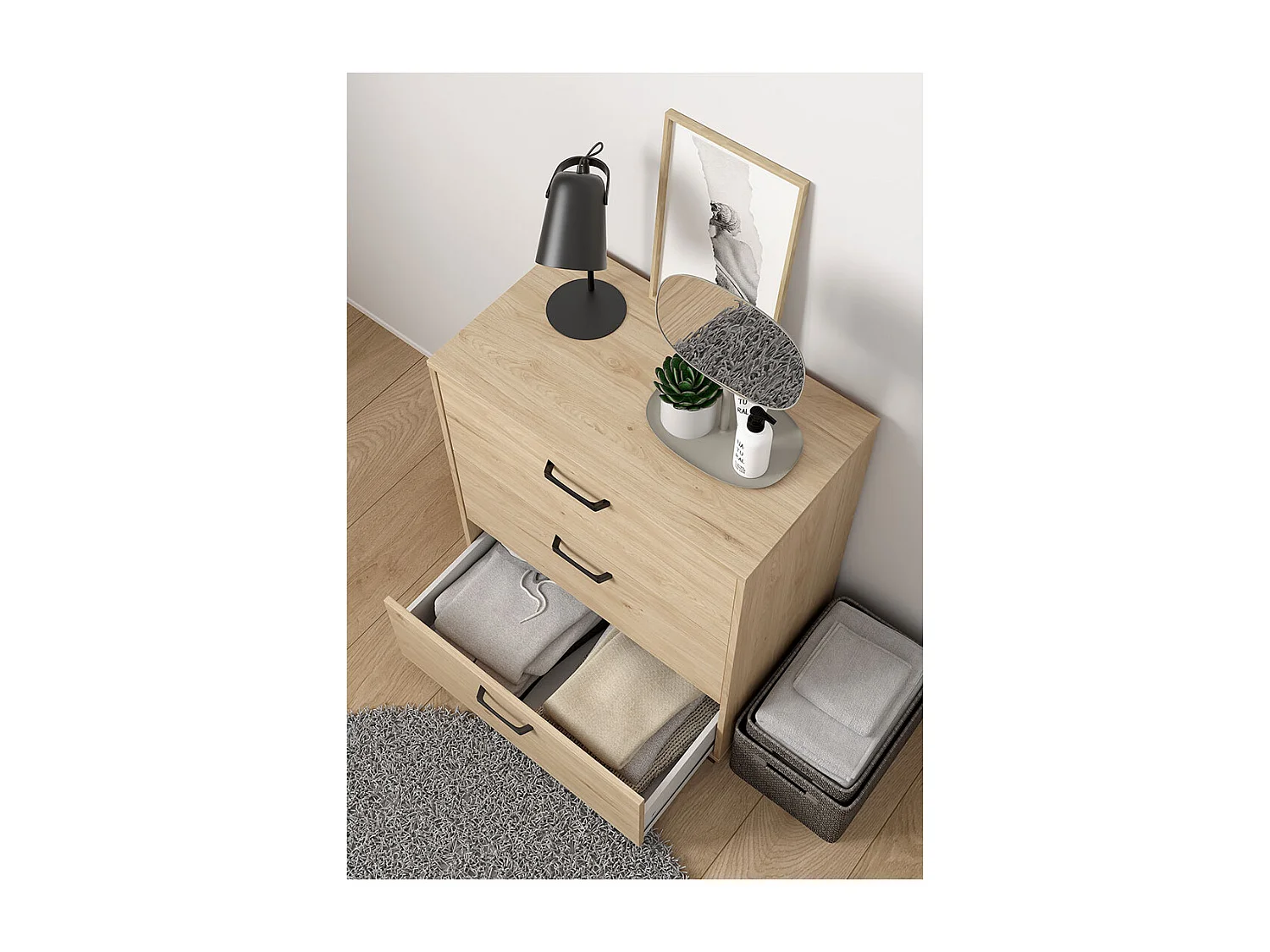 Sofia Kommode 3 Schubladen Eiche Dekor.