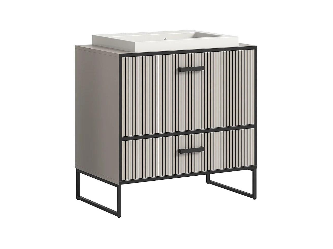 Bagno Waschbeckenunterschrank inkl. Waschbecken 1 Schublade 1 Klapptür hellgrau, cremefarben.