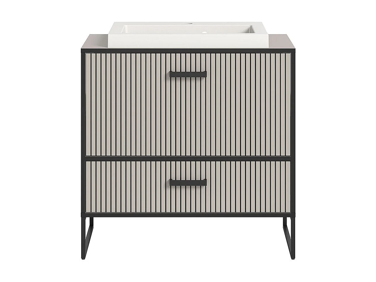 Bagno Waschbeckenunterschrank inkl. Waschbecken 1 Schublade 1 Klapptür hellgrau, cremefarben.