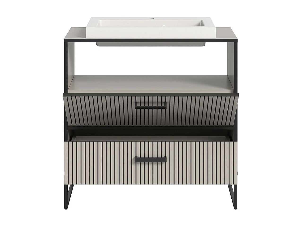 Bagno Waschbeckenunterschrank inkl. Waschbecken 1 Schublade 1 Klapptür hellgrau, cremefarben.