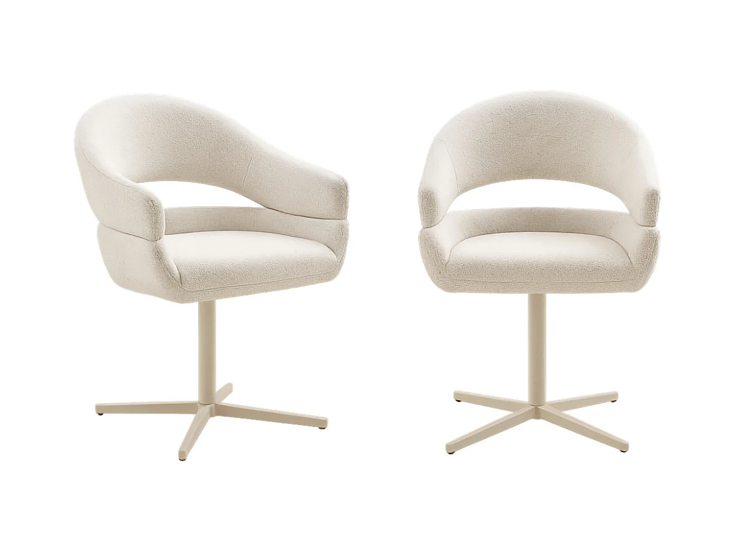 Lot de 2 fauteuils de salle à manger DOLY – Tissu beige pivotant & pied en acier beige