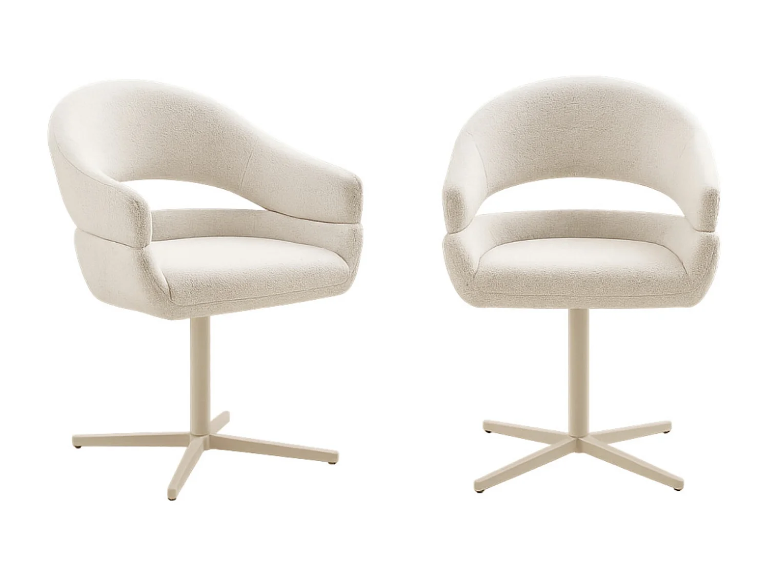 Lot de 2 fauteuils de salle à manger DOLY – Tissu beige pivotant & pied en acier beige