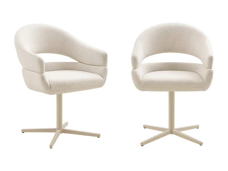 Lot de 2 fauteuils de salle à manger DOLY – Tissu beige pivotant & pied en acier beige