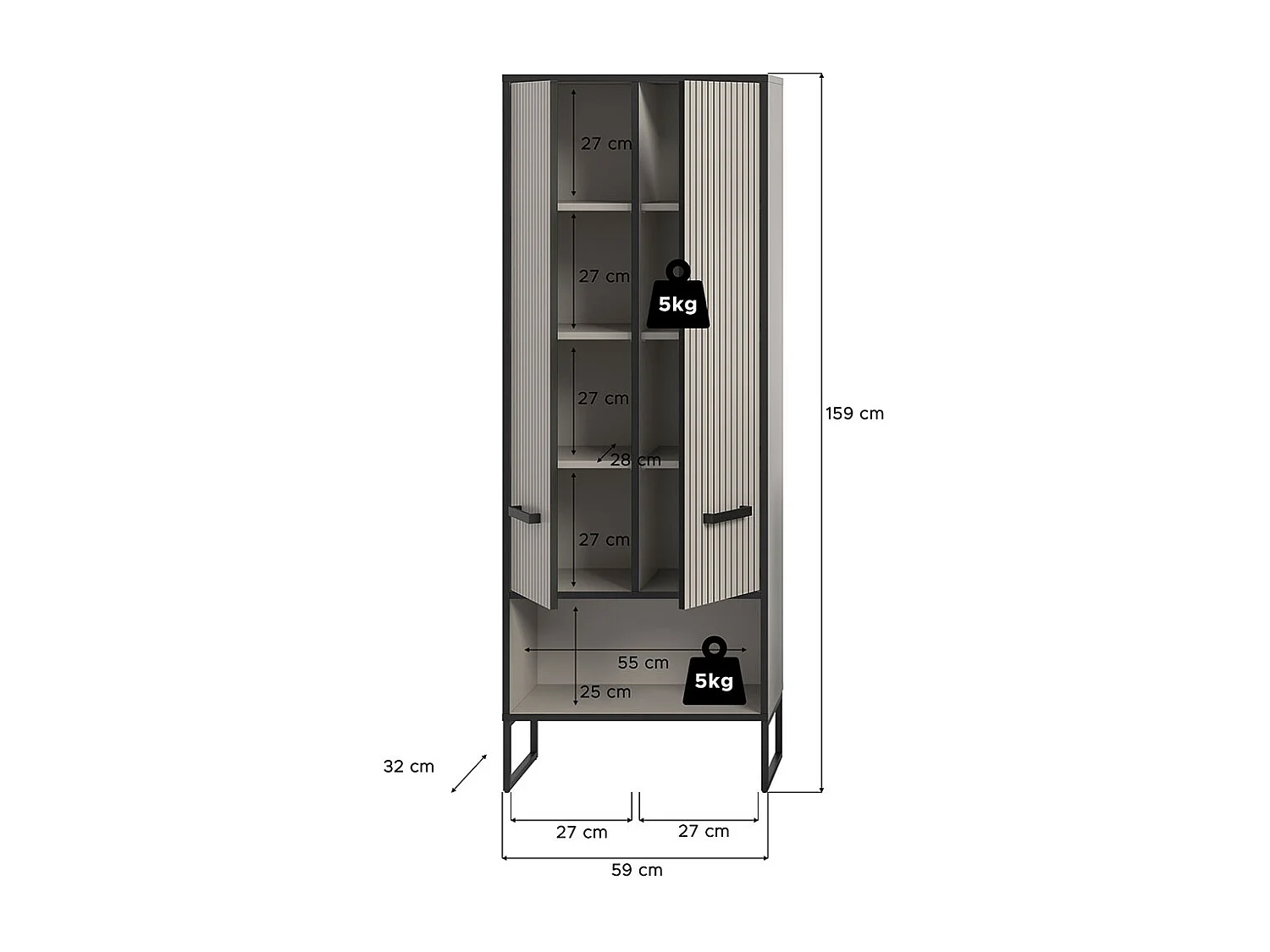 Bagno Hochschrank Bad 2 Türen hellgrau, cremefarben.