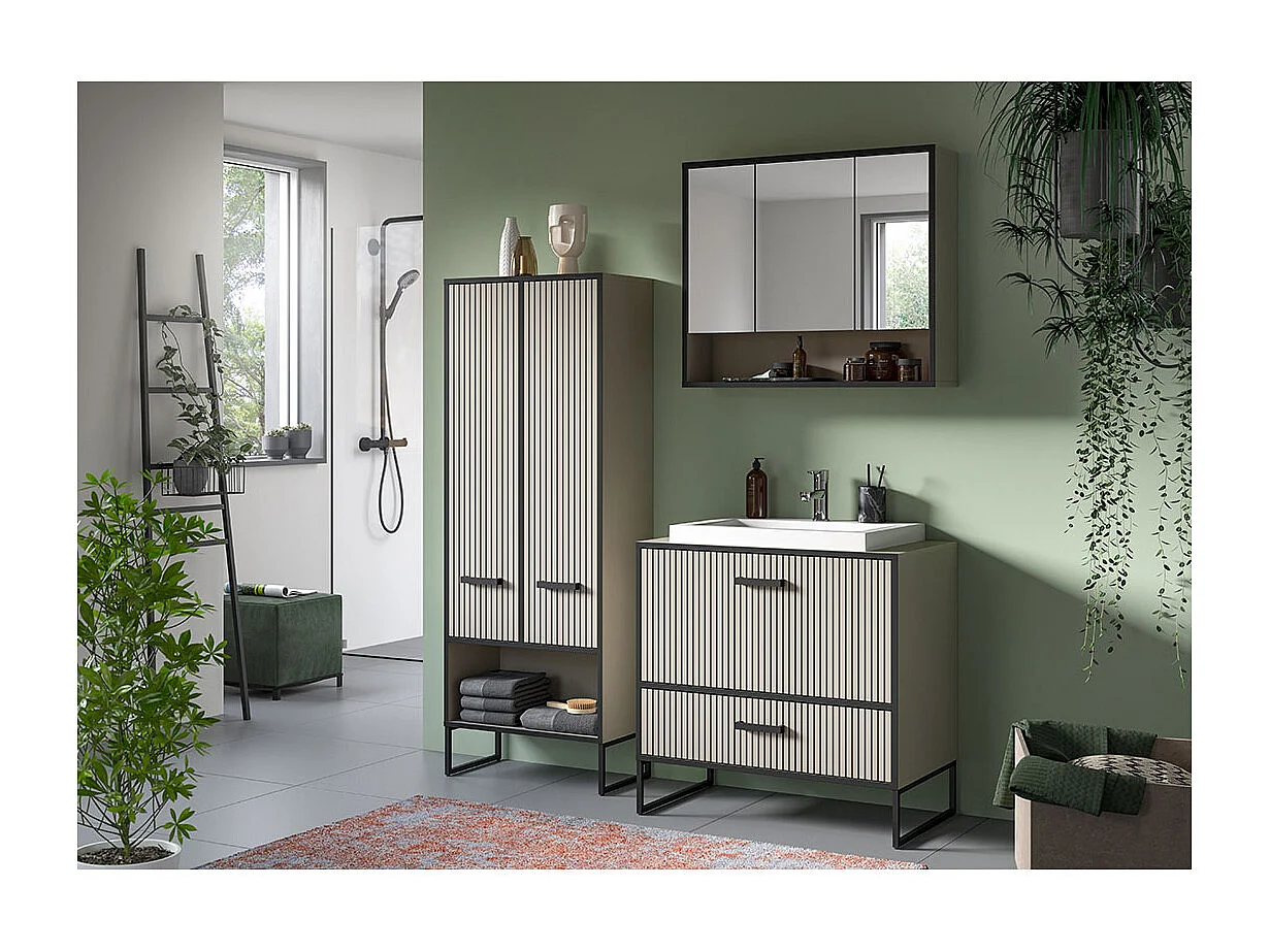 Bagno Hochschrank Bad 2 Türen hellgrau, cremefarben.