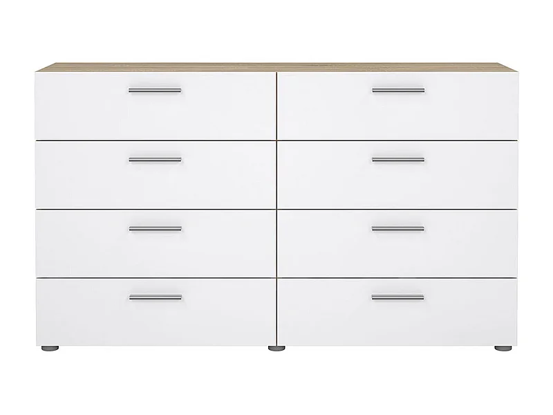 Pepe Kommode 8 Schubladen Eichenstruktur-Dekor, weiß hochglanz.