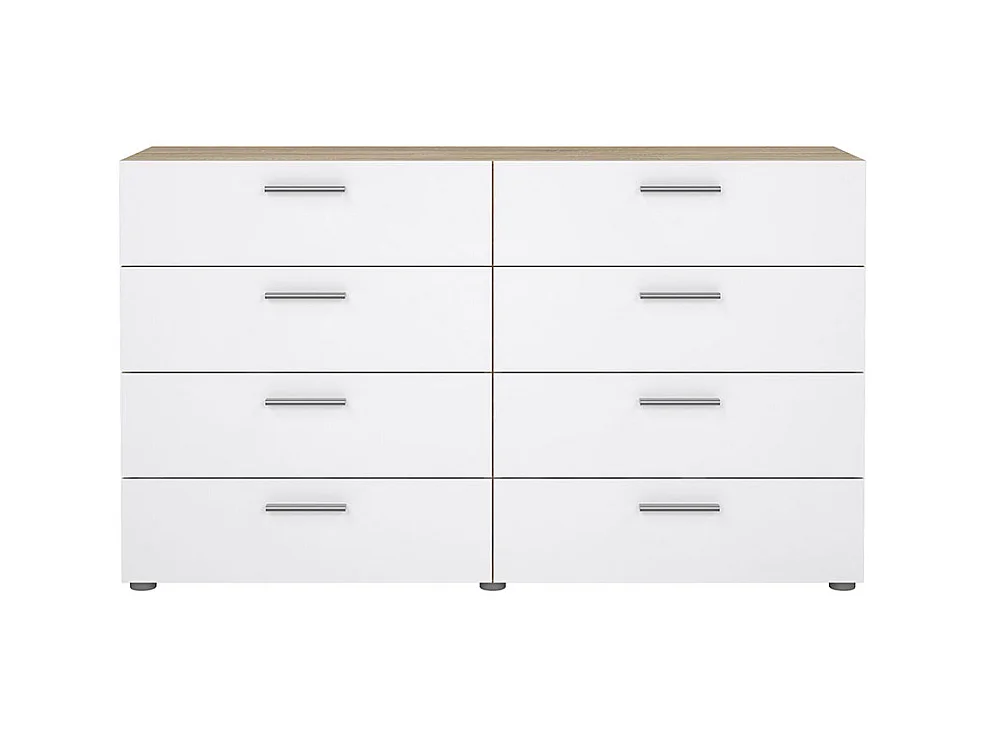Pepe Kommode 8 Schubladen Eichenstruktur-Dekor, weiß hochglanz.