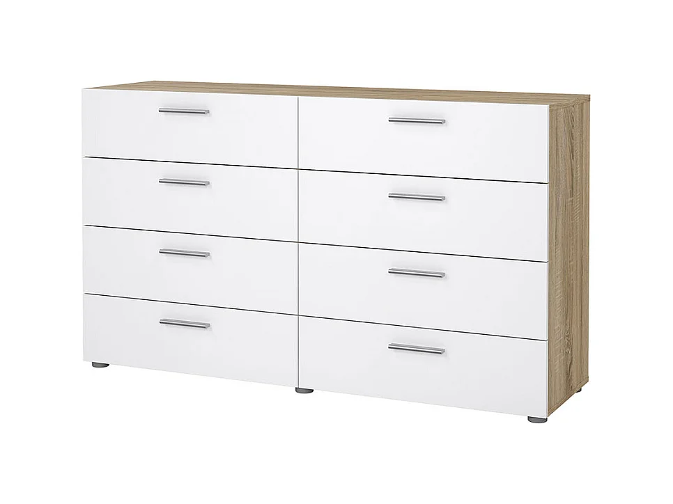 Pepe Kommode 8 Schubladen Eichenstruktur-Dekor, weiß hochglanz.