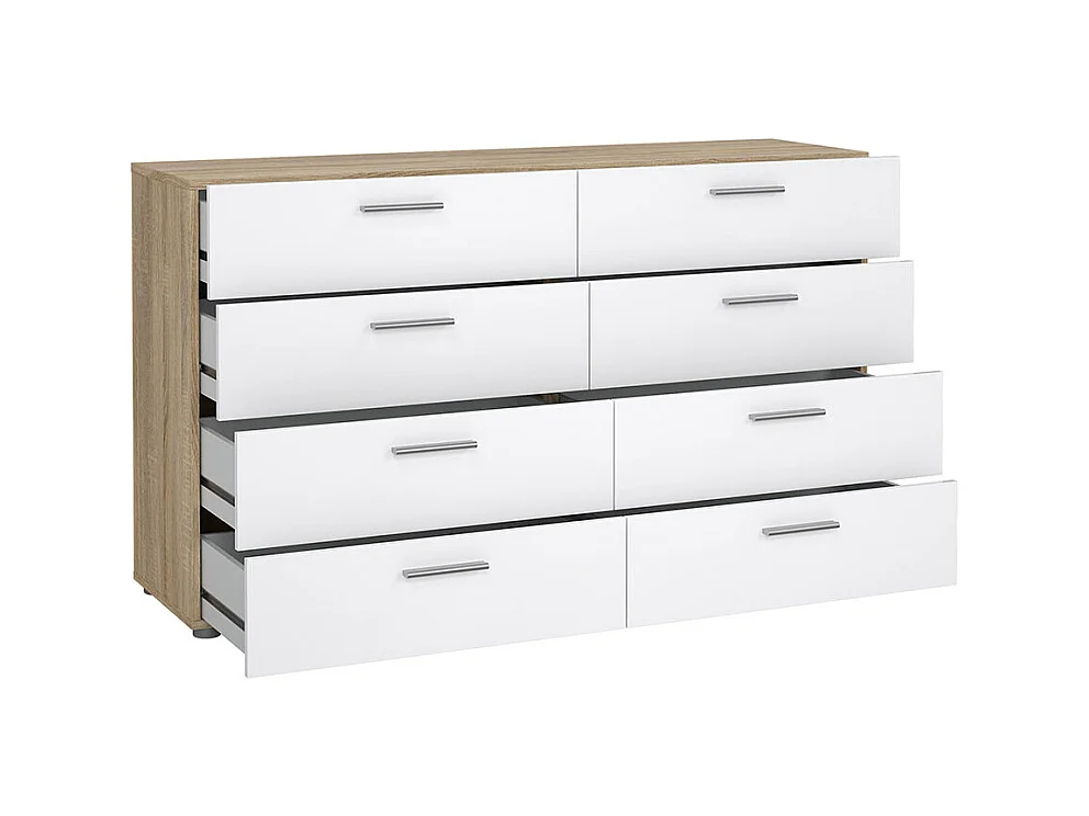 Pepe Kommode 8 Schubladen Eichenstruktur-Dekor, weiß hochglanz.