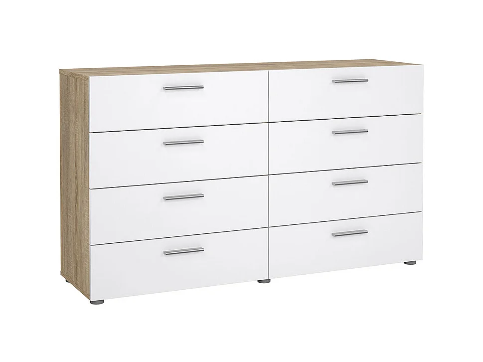 Pepe Kommode 8 Schubladen Eichenstruktur-Dekor, weiß hochglanz.