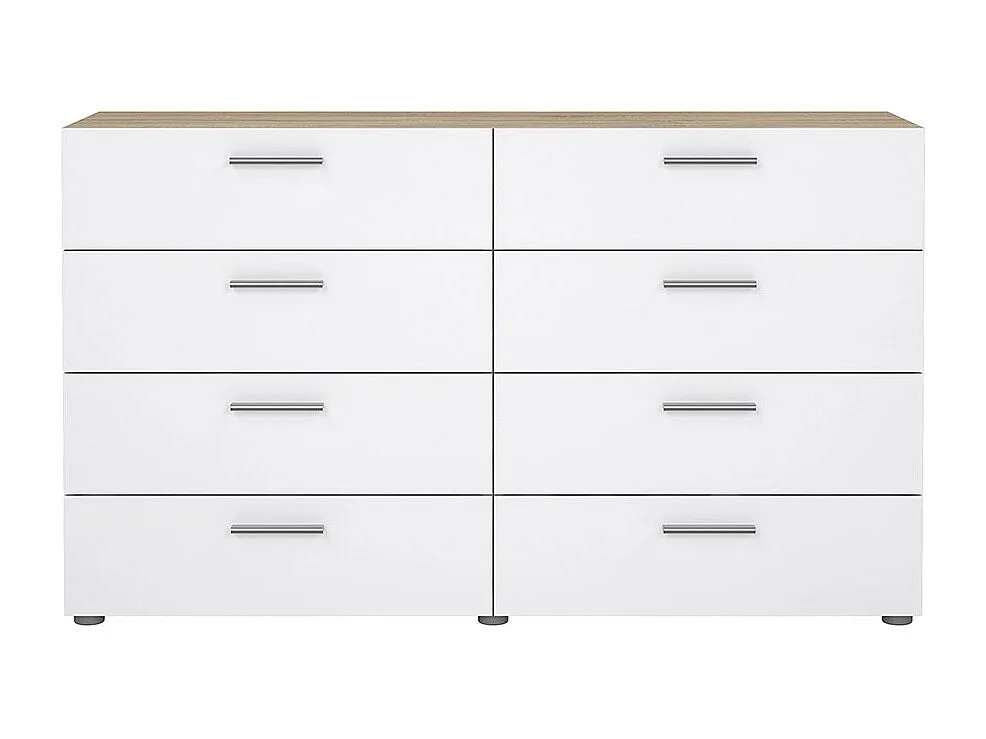 Pepe Kommode 8 Schubladen Eichenstruktur-Dekor, weiß hochglanz.
