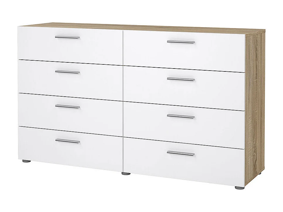 Pepe Kommode 8 Schubladen Eichenstruktur-Dekor, weiß hochglanz.