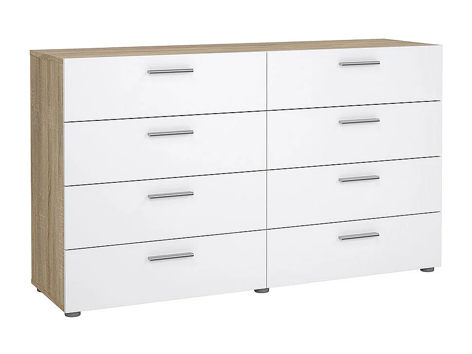Pepe Kommode 8 Schubladen Eichenstruktur-Dekor, weiß hochglanz.