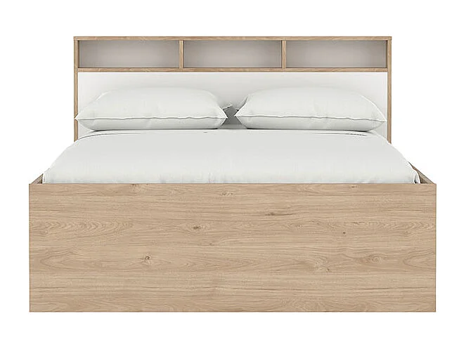 Ikast Bett 140x200cm, 2 Schubladen, 3 Ablagen Eichen-Dekor, weiß.