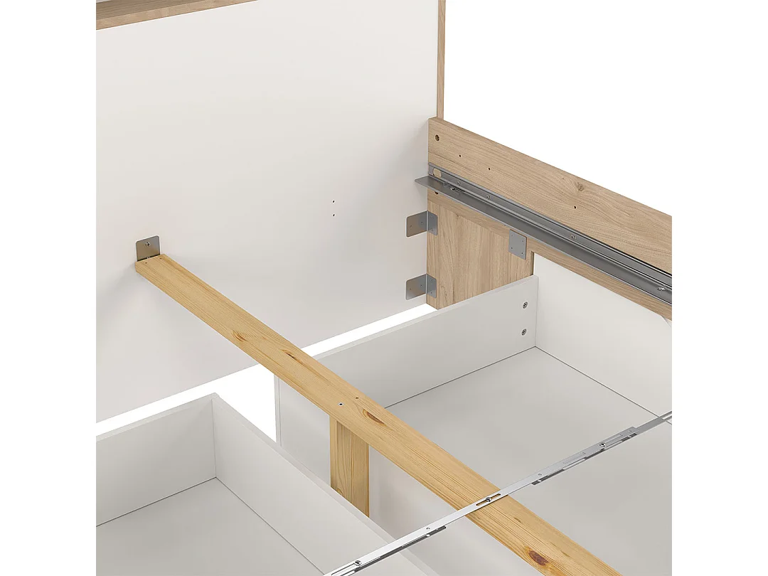 Ikast Bett 140x200cm, 2 Schubladen, 3 Ablagen Eichen-Dekor, weiß.