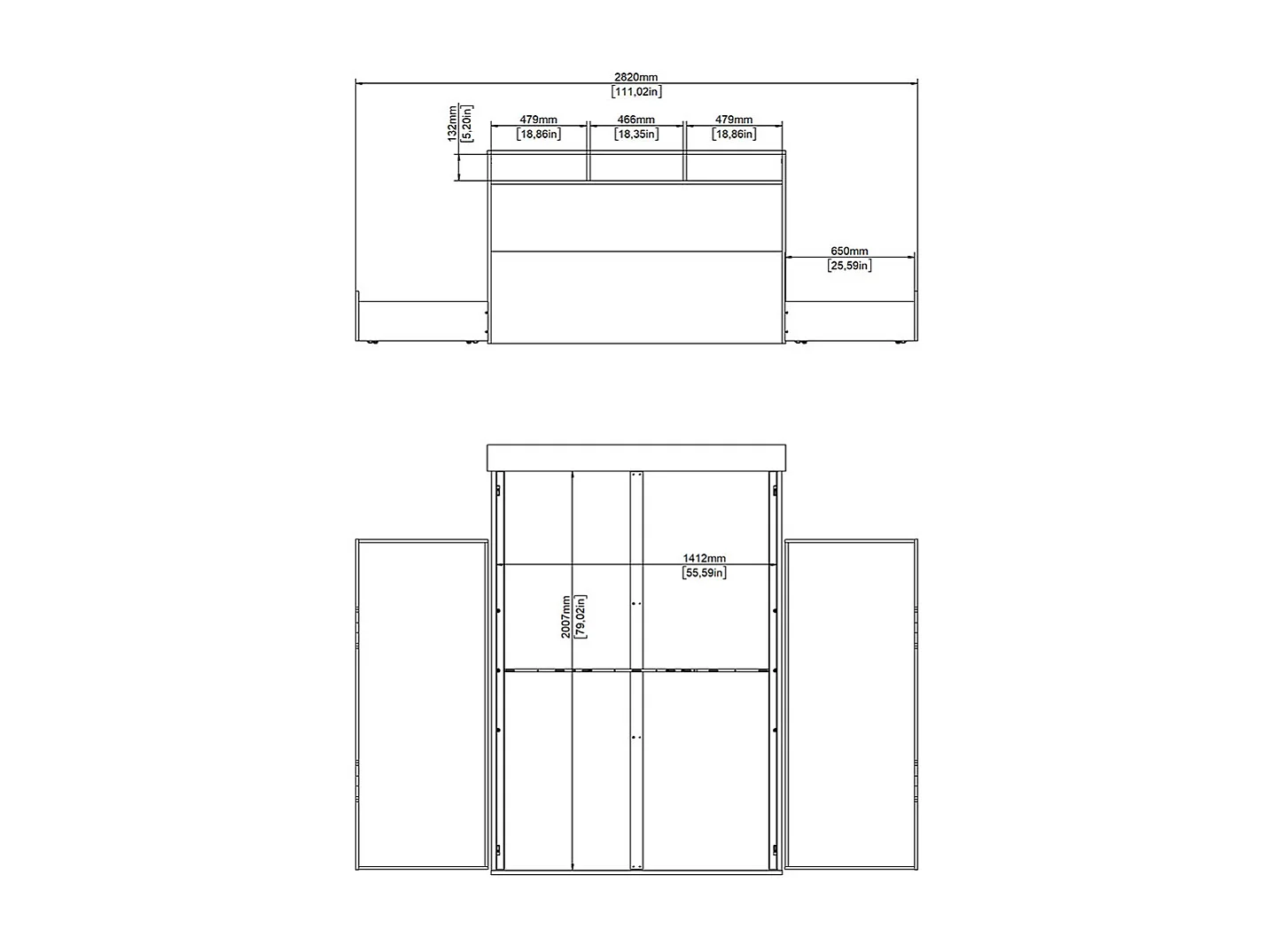 Ikast Bett 140x200cm, 2 Schubladen, 3 Ablagen Eichen-Dekor, weiß.