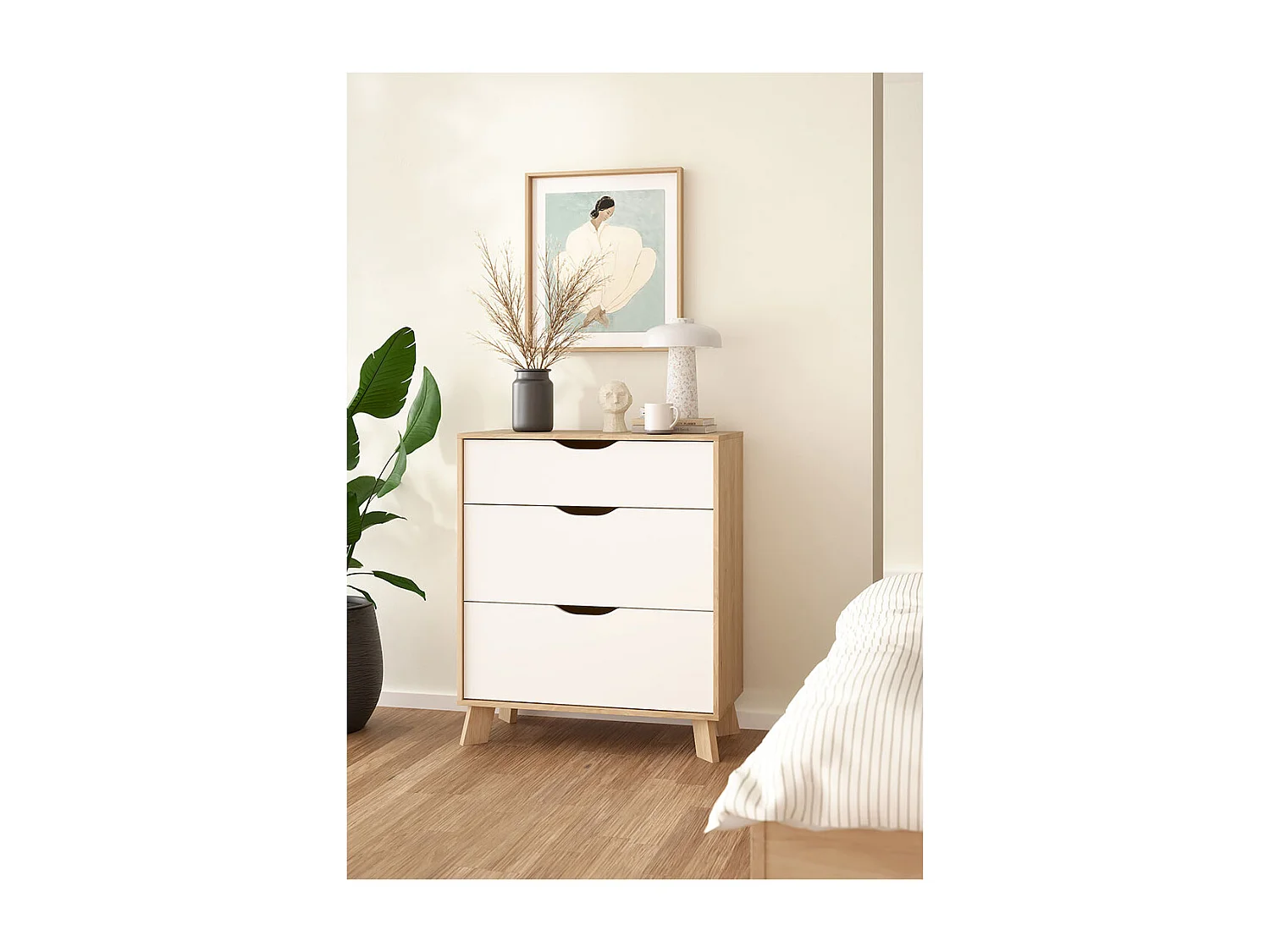 Ikast Kommode 3 Schubladen Eichen-Dekor, weiß.