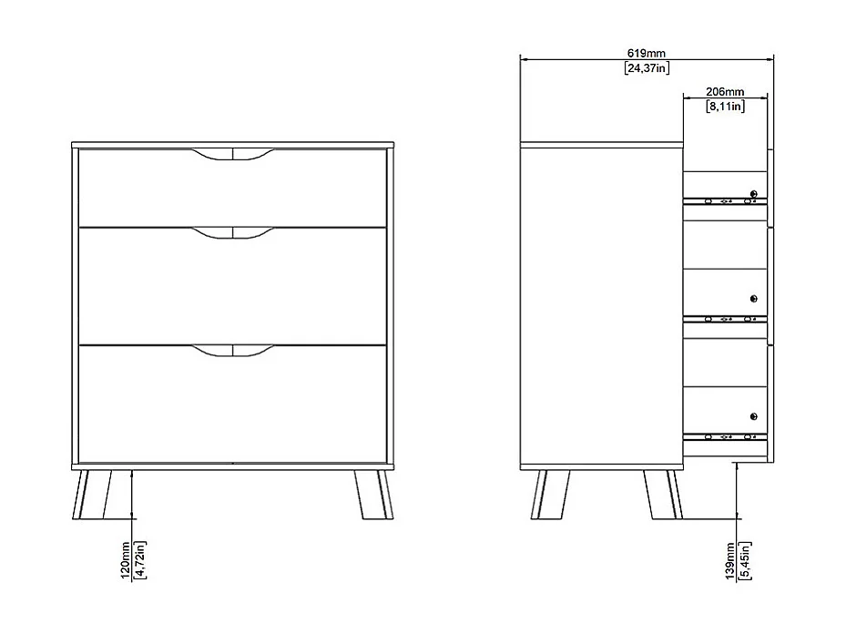 Ikast Kommode 3 Schubladen Eichen-Dekor, weiß.