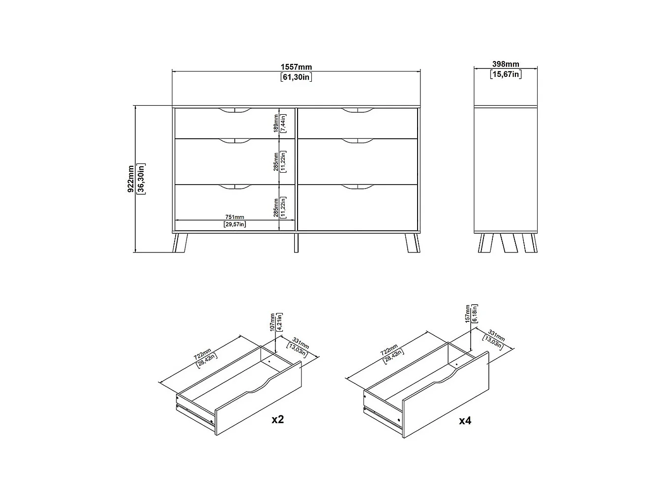 Ikast Kommode 6 Schubladen Eichen-Dekor, weiß.