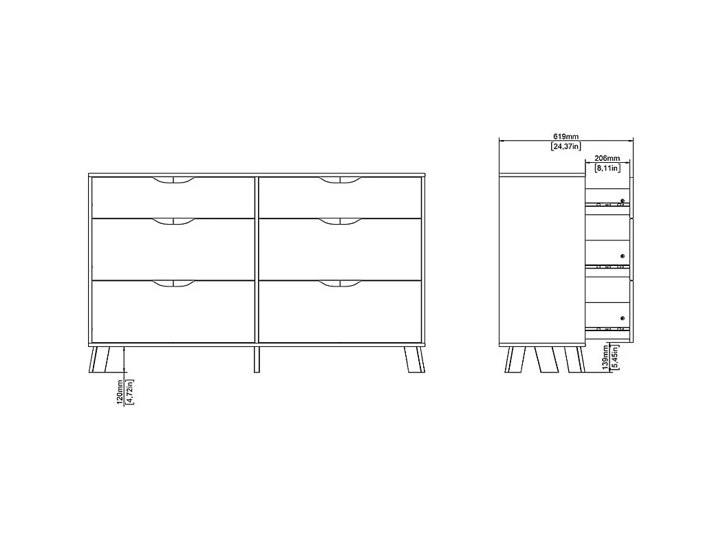 Ikast Kommode 6 Schubladen Eichen-Dekor, weiß.