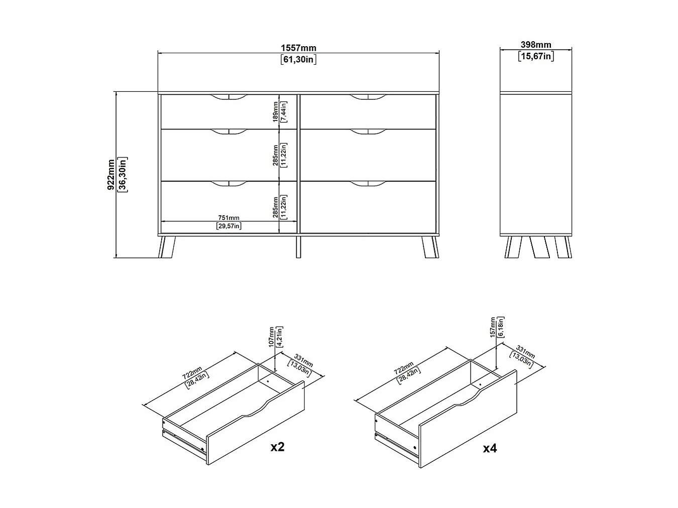 Ikast Kommode 6 Schubladen Eichen-Dekor, weiß.