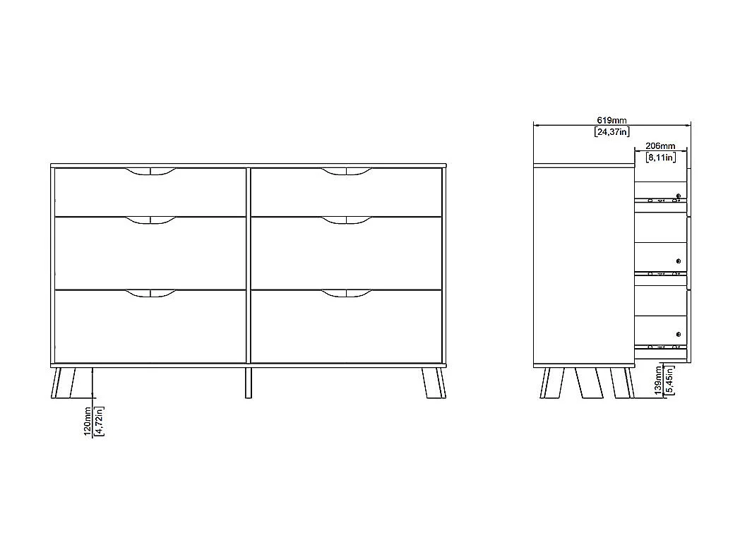 Ikast Kommode 6 Schubladen Eichen-Dekor, weiß.