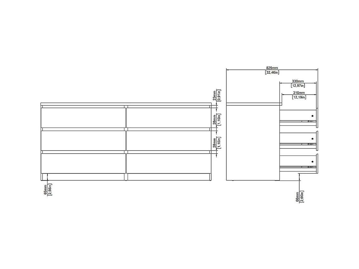 Naia Kommode 6 Schubladen weiß.