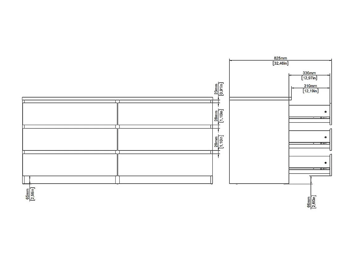 Naia Kommode 6 Schubladen weiß.