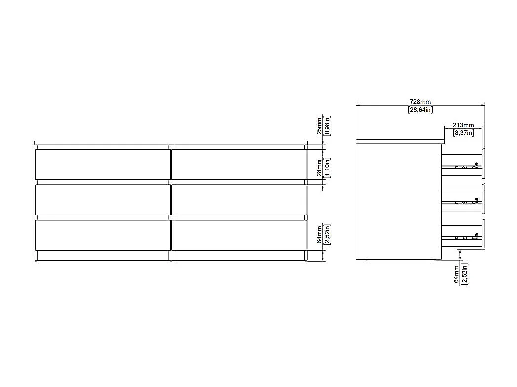 Naia Kommode 6 Schubladen schwarze Struktur.
