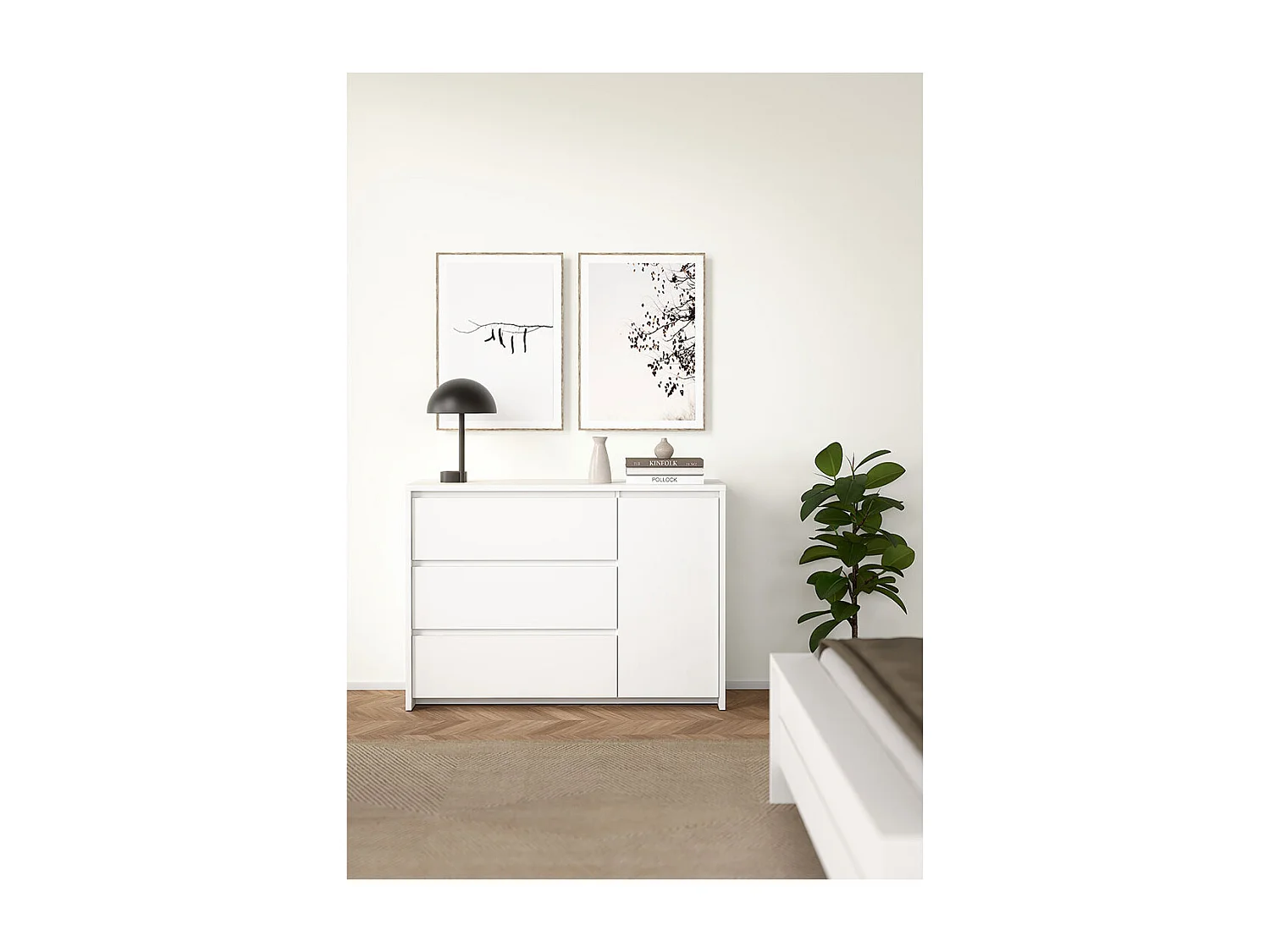 Next Kommode 1 Tür 3 Schubladen weiß.