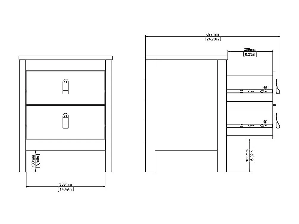 Madrid Nachttisch 2 Schubladen Eichen-Dekor.