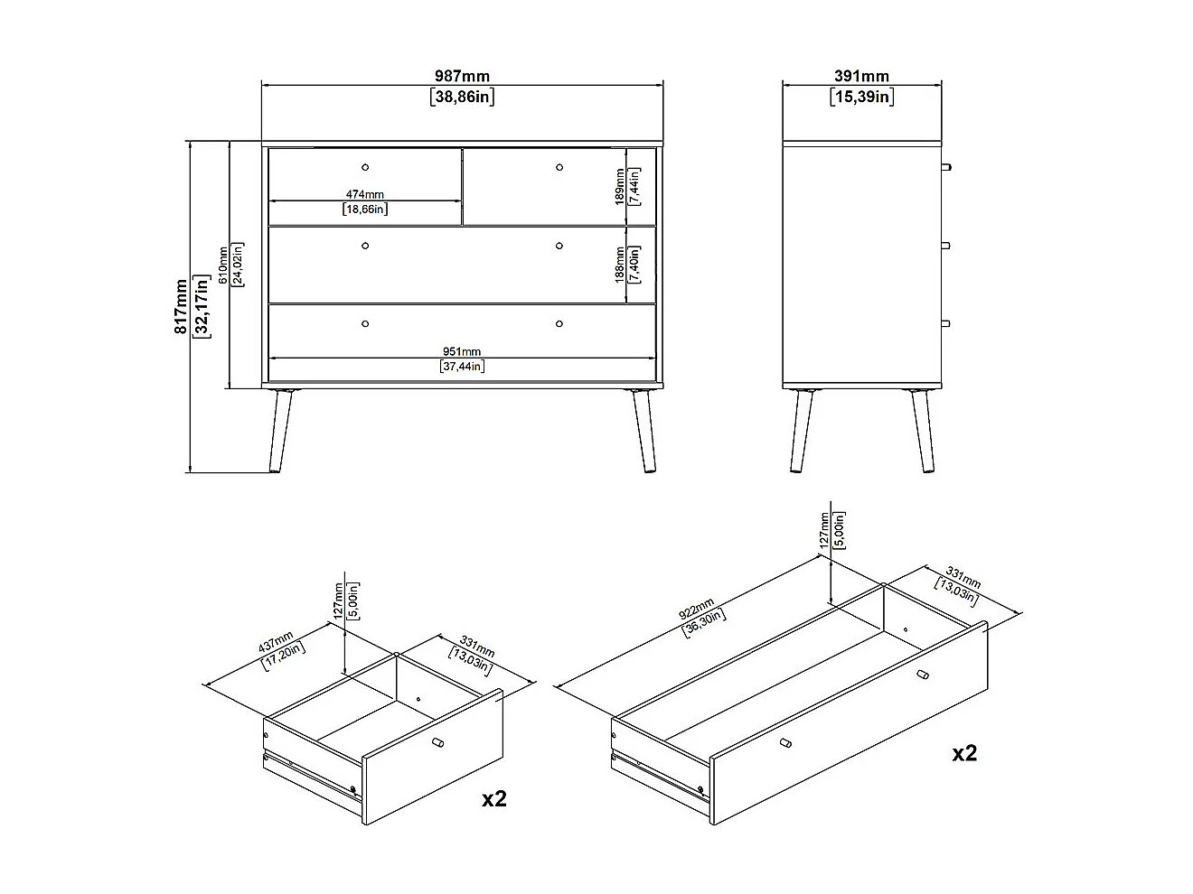 Bodo Kommode 4 Schubladen matte grau.