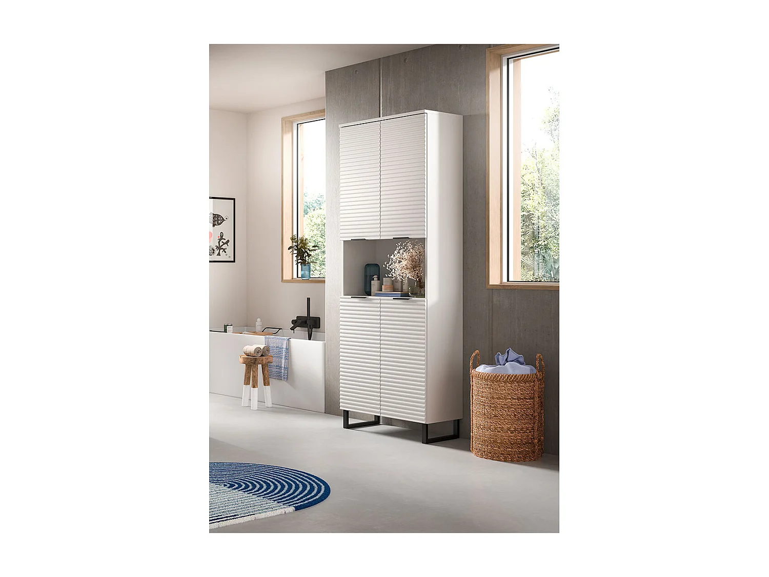 Riff Hochschrank Bad 4 Türen 1 Fach weiß.