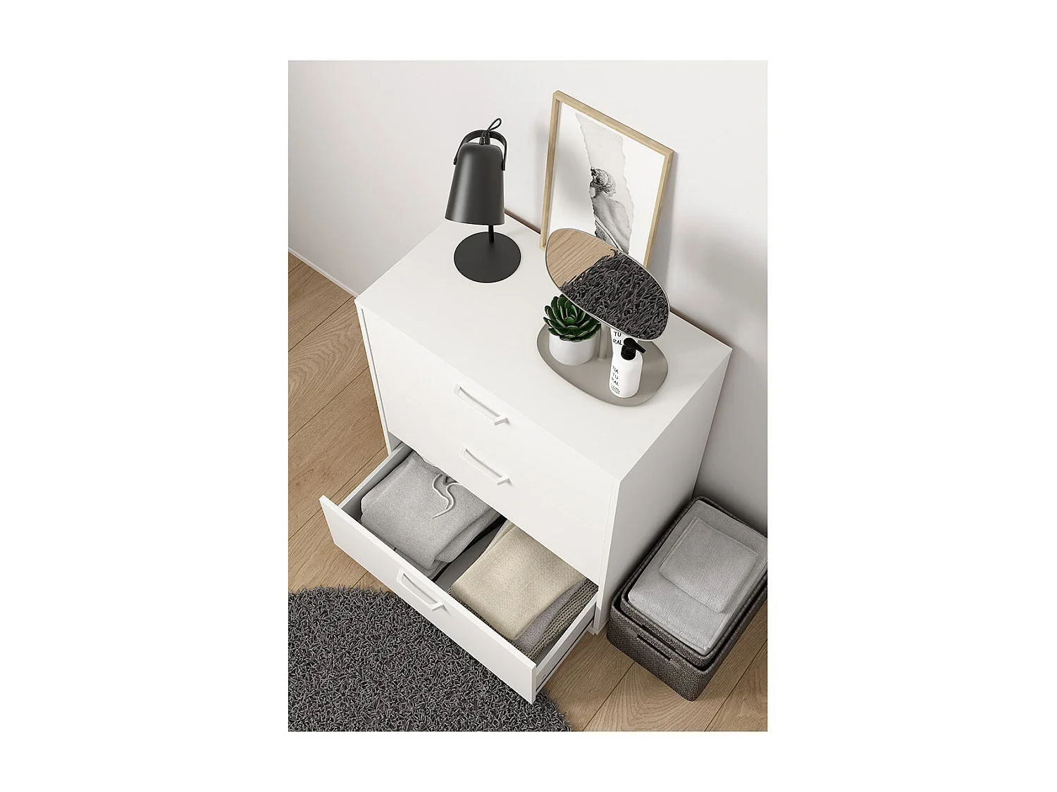 Sofia Kommode 3 Schubladen weiß.