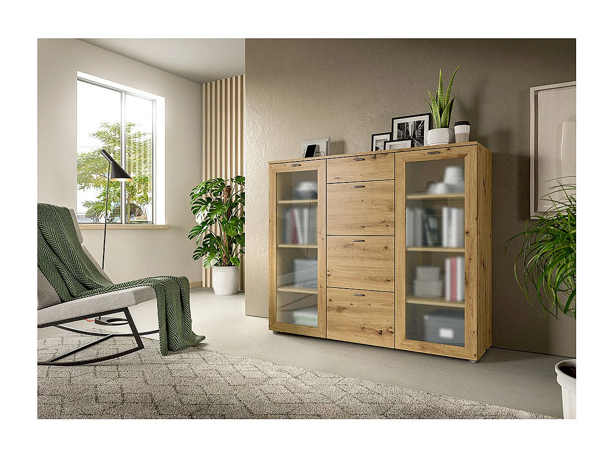 Xeno Sideboard 4 Schubladen 2 Türen Eiche Dekor.