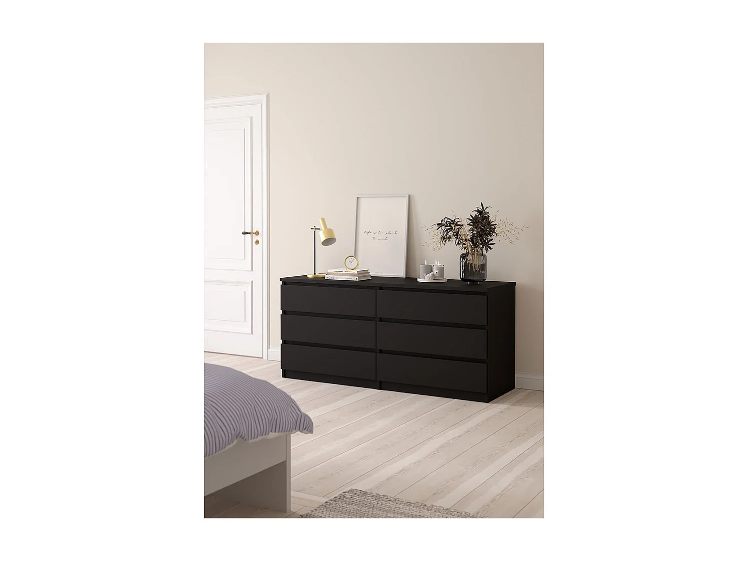 Naia Kommode 6 Schubladen matt schwarz.
