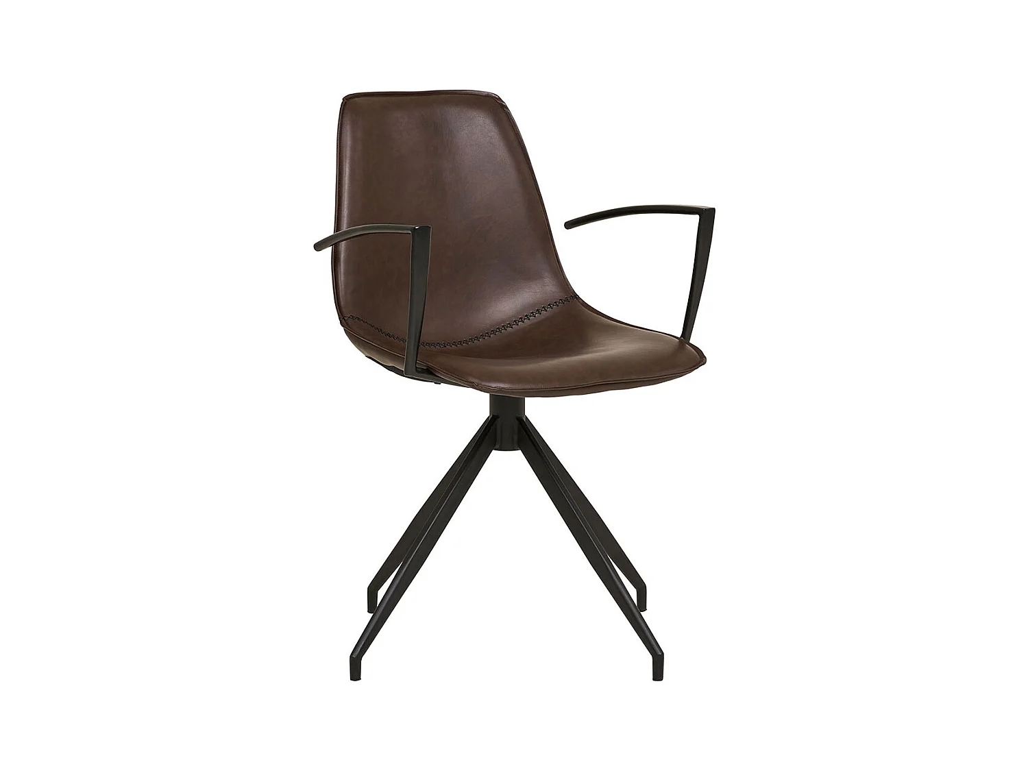 Monaco chaise de salle à manger pied rotatif, accoudoirs, PU similicuir brun.