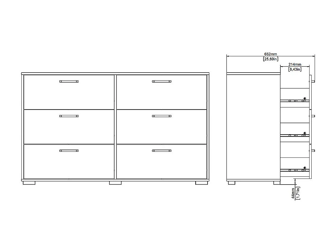 Sofia Kommode 6 Schubladen Eiche Dekor.
