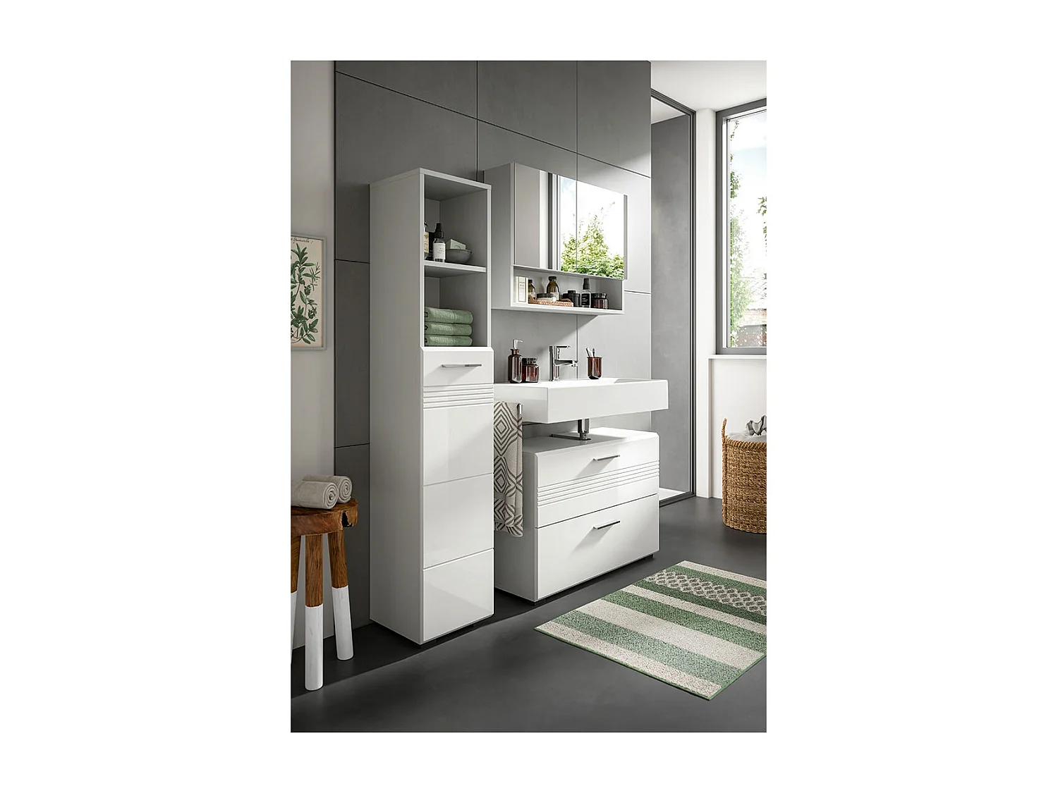 Copa Hochschrank Bad 1 Tür 2 Fächer weiß Hochglanz.