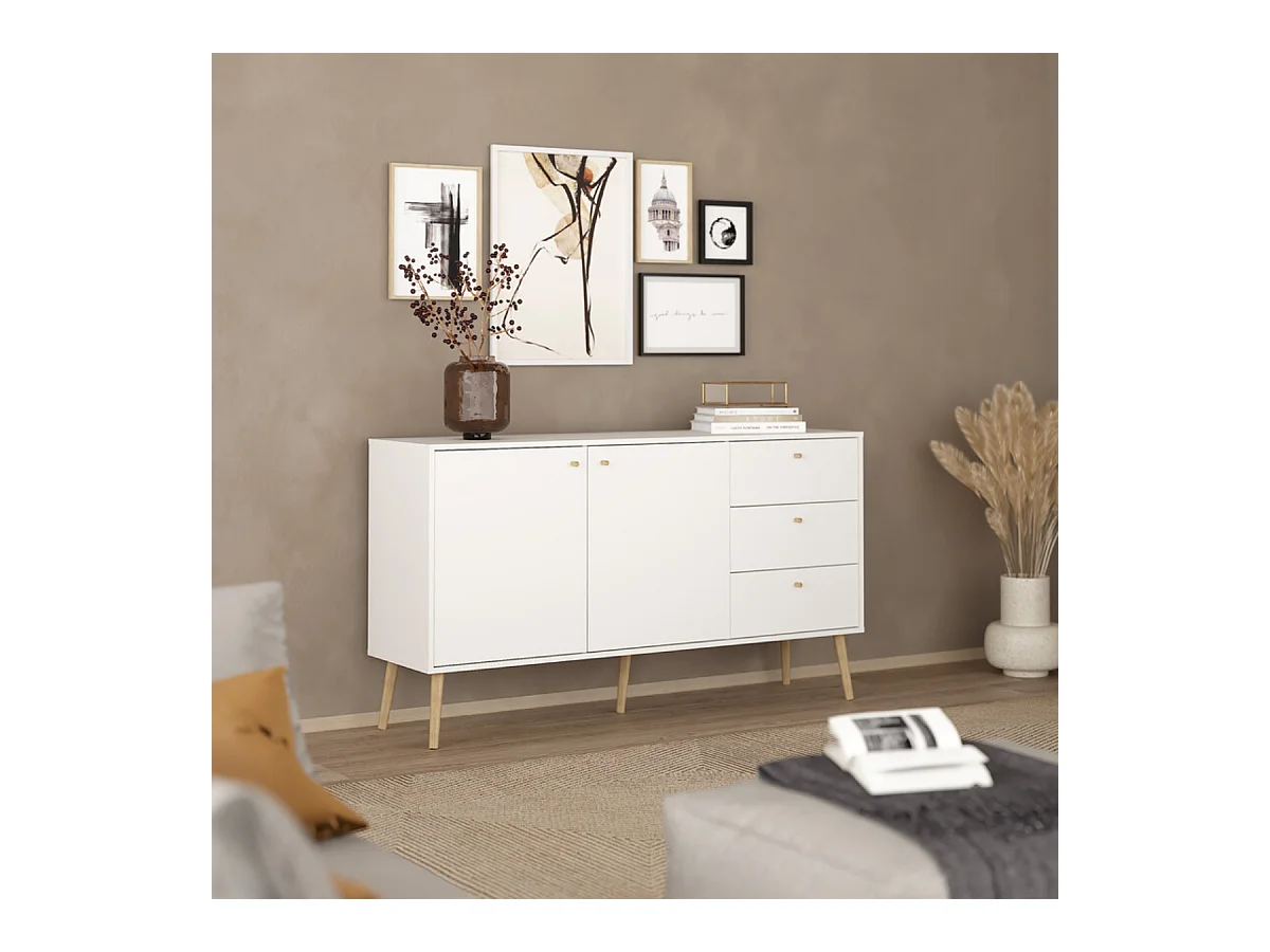 Buffet 2 portes et 3 tiroirs avec pieds en bois L147,2 cm - TARP