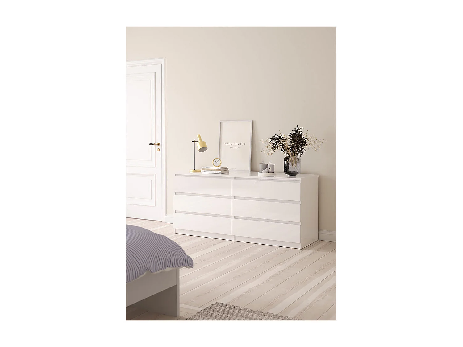Naia Kommode 6 Schubladen weiß hochglanz.