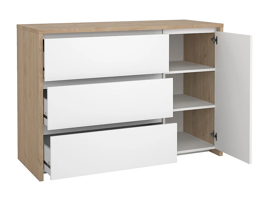 Next Kommode 1 Tür 3 Schubladen weiß Hochglanz.