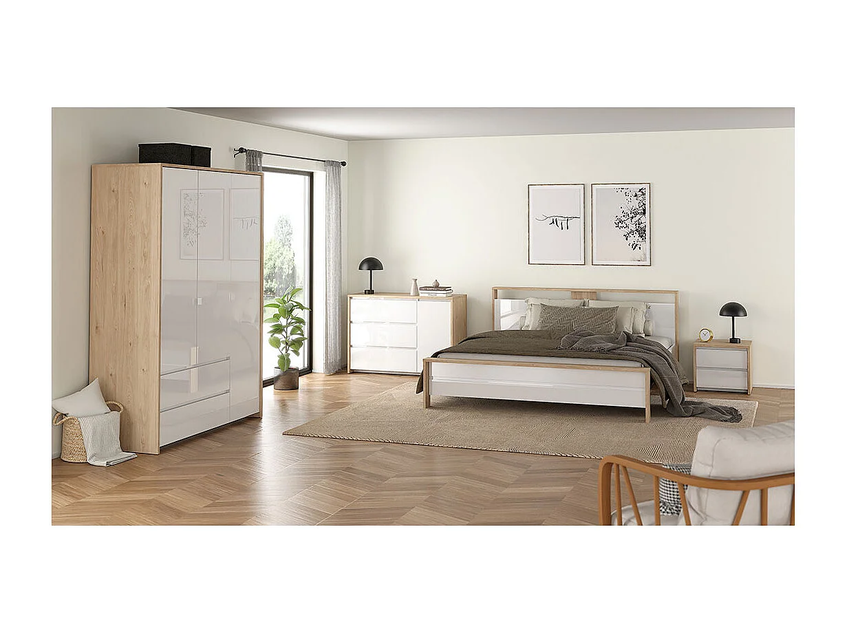 Next Kommode 1 Tür 3 Schubladen weiß Hochglanz.