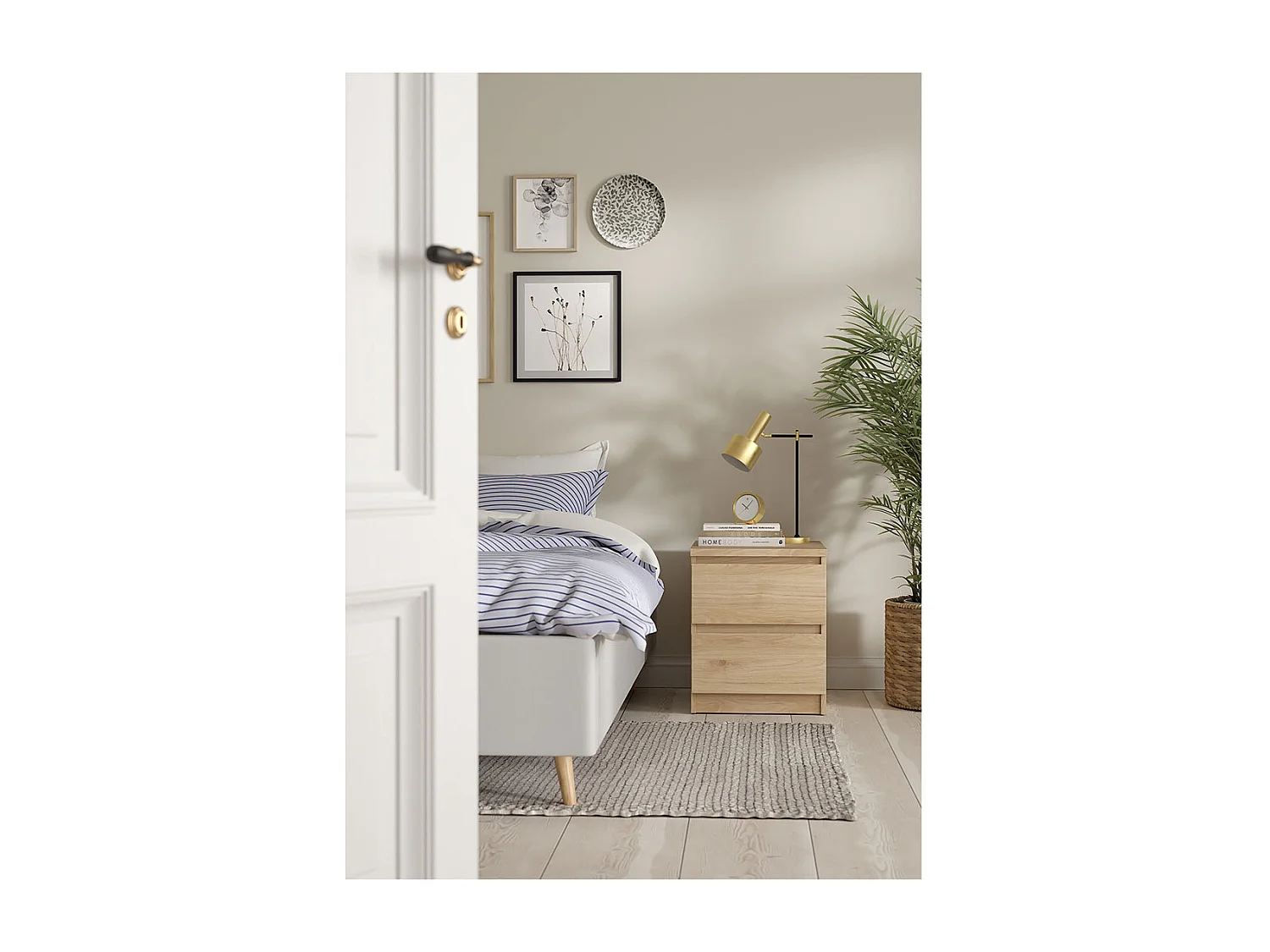 Naia Nachttisch 2 Schubladen Eichen-Dekor.