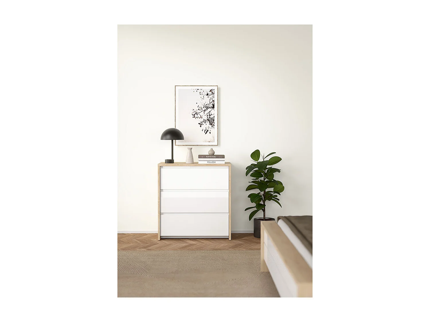 Next Kommode 3 Schubladen weiß Hochglanz.