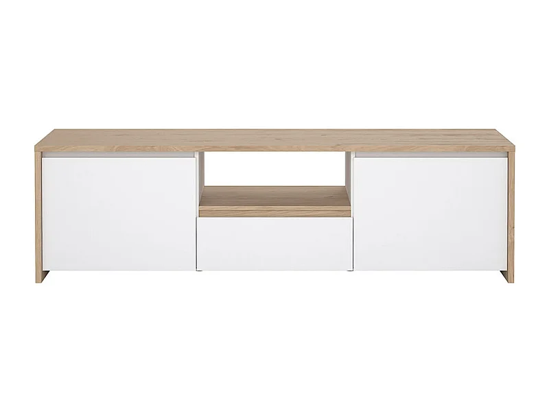 Next TV Tisch 2 Türen, 1 Schublade, 1 Ablage Eichen-Dekor, weiß hochglanz.